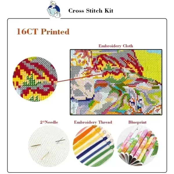 JoySundayThe Girl in Red and the Big Bad Wolf Cross Stitch 14CT/16CT/11CT Stamped Fabric Embroidery Kit Needlework Home Décor - Image 2