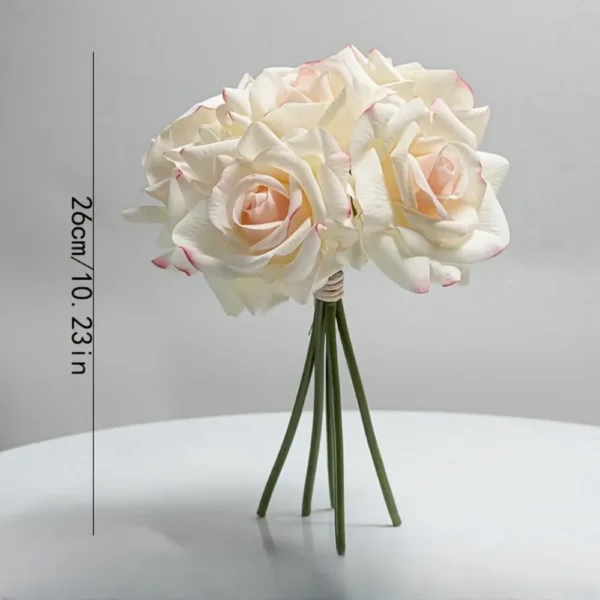5-Head Realistic White Silk Rose Bouquet with Green Stems Elegant Wedding Decor Party Centerpiece, and Home Décor in Glass Vase - Image 3