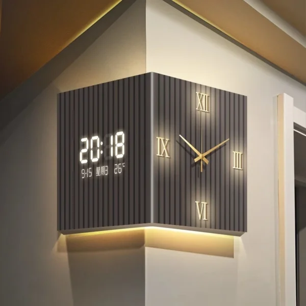 Modern Dual-Sided Corner Clock Space-Saving Wall Décor for Living Room Minimalist Bedroom Background Frameless Home Office Decor - Image 3