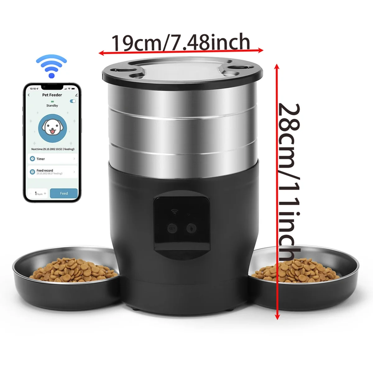 4.5L WiFi Automatic Cat Feeder Includes Two Bowls Cat and Dogs Food Dispenser Feeder Pet Feeder US Plug - Image 2