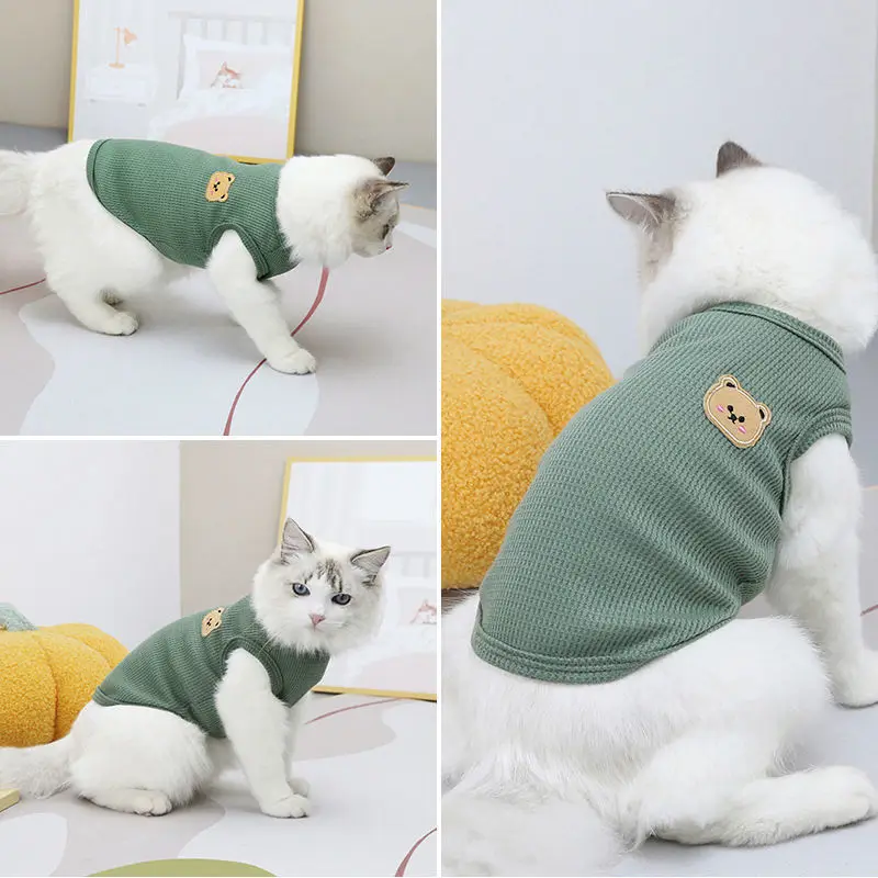 1pc Green Bear Vest Pet Dog Clothes Cat Solid T-shirt Clothing Dogs Thin Small Fashion Chihuahua Summer Breathable - Image 4