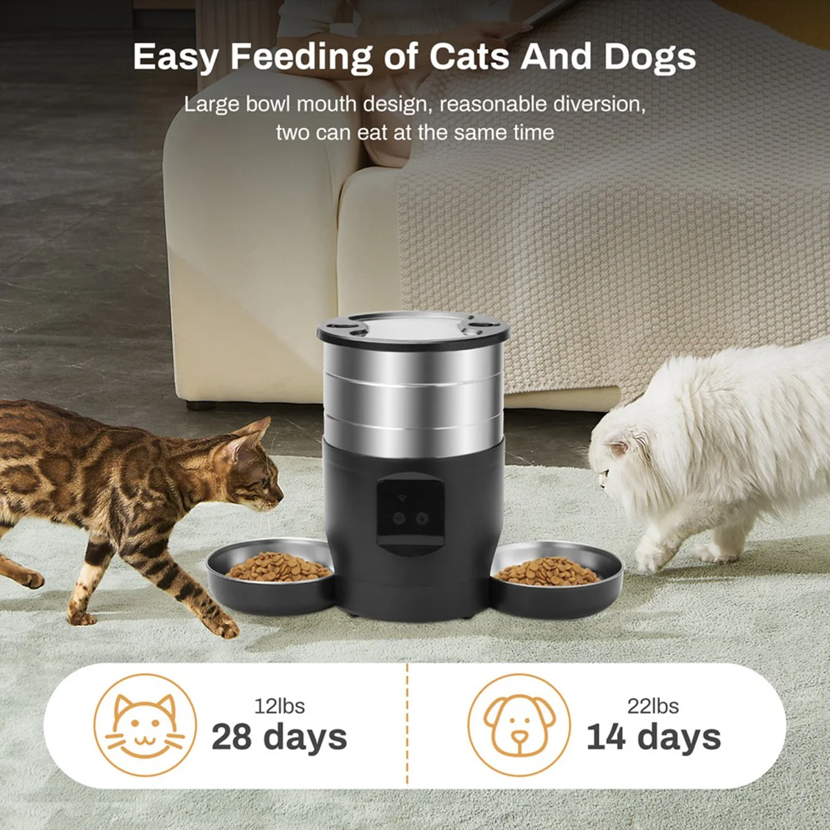 4.5L WiFi Automatic Cat Feeder Includes Two Bowls Cat and Dogs Food Dispenser Feeder Pet Feeder US Plug - Image 4