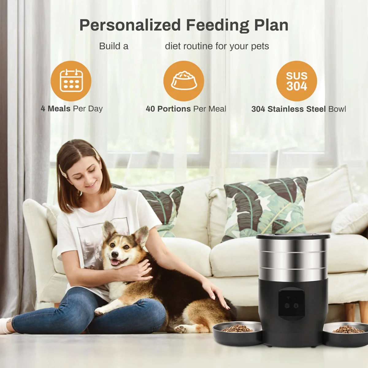 4.5L WiFi Automatic Cat Feeder Includes Two Bowls Cat and Dogs Food Dispenser Feeder Pet Feeder US Plug - Image 5
