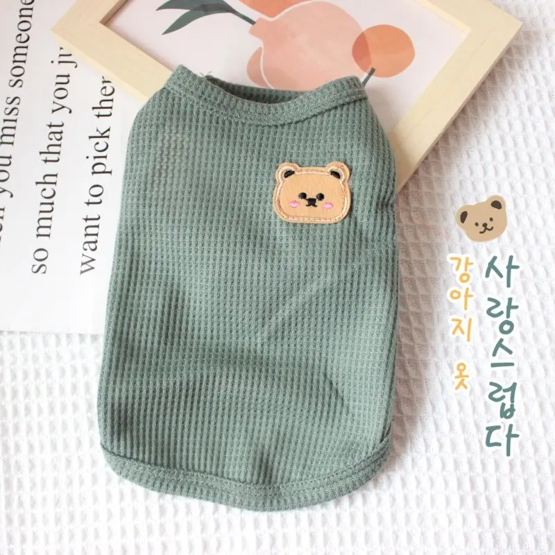 1pc Green Bear Vest Pet Dog Clothes Cat Solid T-shirt Clothing Dogs Thin Small Fashion Chihuahua Summer Breathable - Image 2